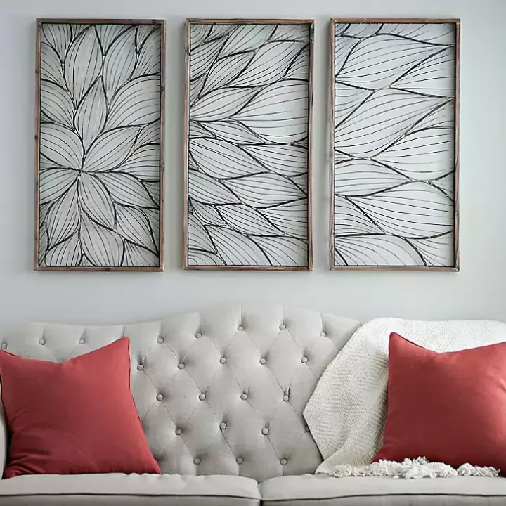 Outlet Abstract Floral Panel Plaques, Set of 3 Wall Plaques