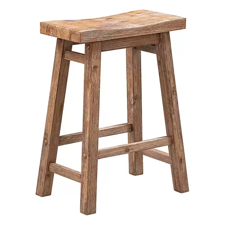 Clearance Acacia Barnwood Saddle Counter Stools, Set of 2 Bar Stools & Counter Height Stools