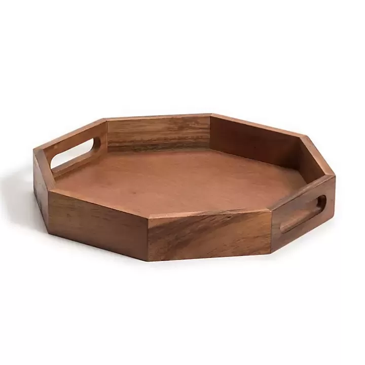 Clearance Acacia Wood Octagon Serving Tray, 17 in. Serving & Entertaining