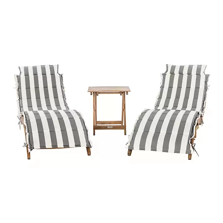 Store Acacia Wood 3-pc. Chaise Set with Striped Cushions Outdoor Sets