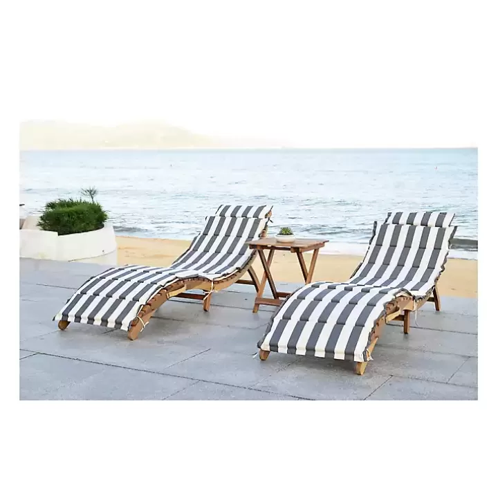 Store Acacia Wood 3-pc. Chaise Set with Striped Cushions Outdoor Sets