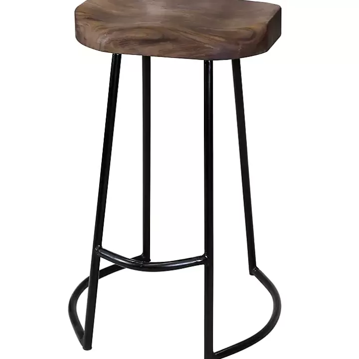 Flash Sale Acacia Wood Seat Wrought Iron Base Counter Stool Bar Stools & Counter Height Stools