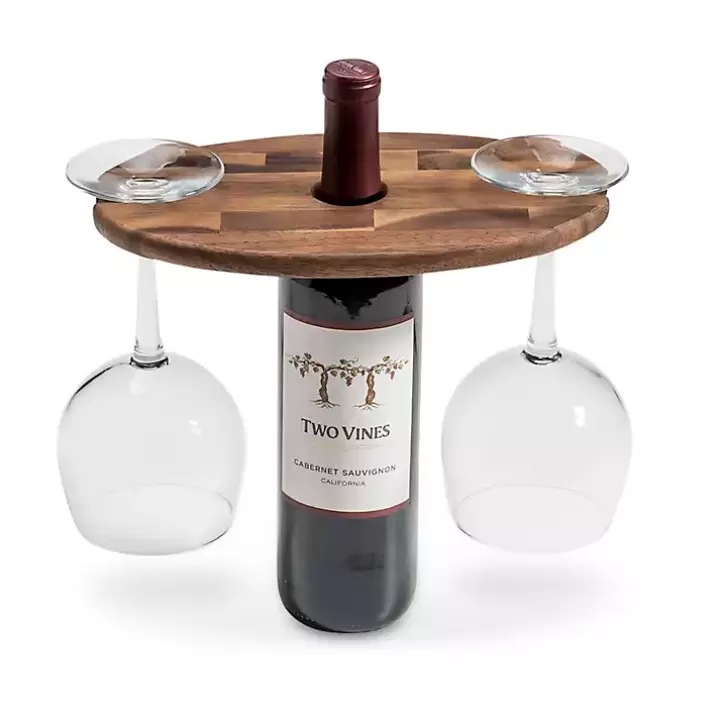 Shop Acacia Wood Wine Bottle and Glass Caddy Barware