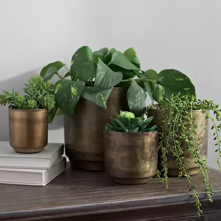 Fashion Aged Brass Flower Pots, Set of 4 Planters