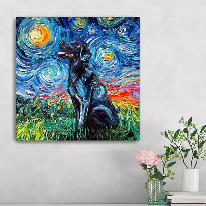 Sale Aja Trier Black Lab Starry Night Canvas Print Canvas Art