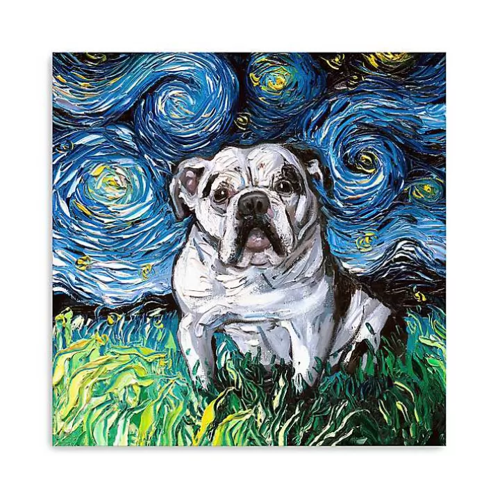 Clearance Aja Trier Bulldog Starry Night Canvas Art Print Canvas Art