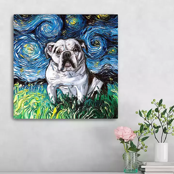 Clearance Aja Trier Bulldog Starry Night Canvas Art Print Canvas Art