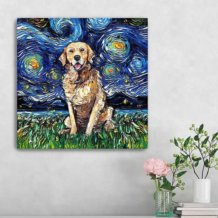 Hot Aja Trier Golden Starry Night Canvas Art Print Canvas Art