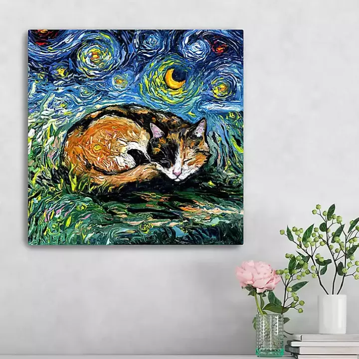 Best Aja Trier Sleepy Calico Starry Night Canvas Print Canvas Art
