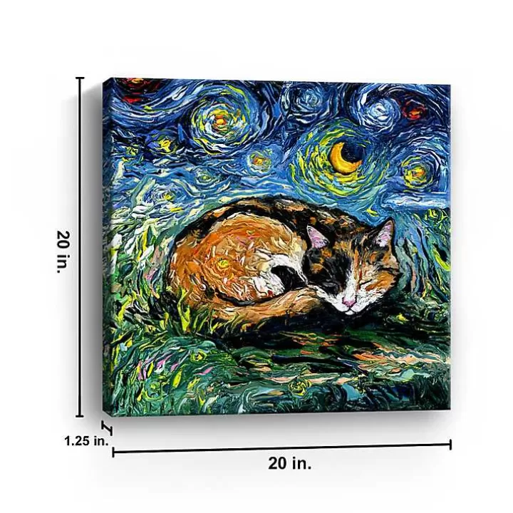 Best Aja Trier Sleepy Calico Starry Night Canvas Print Canvas Art