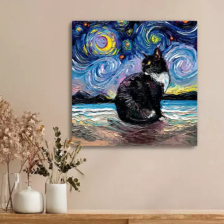 Cheap Aja Trier Tuxedo Cat Starry Night Canvas Art Print Canvas Art