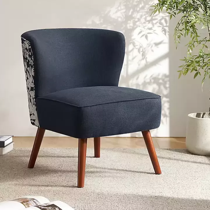 Sale Alex Navy Upholstered Floral Back Accent Chair Accent Chairs