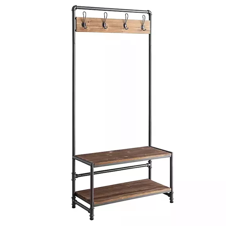 Clearance Annalee Industrial Metal and Wood Hall Tree Entryway Furniture