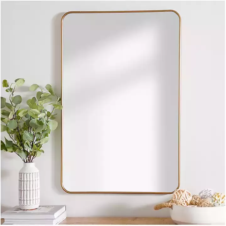New Antique Brass Nouveau Linear Curved Corner Mirror Framed Mirrors