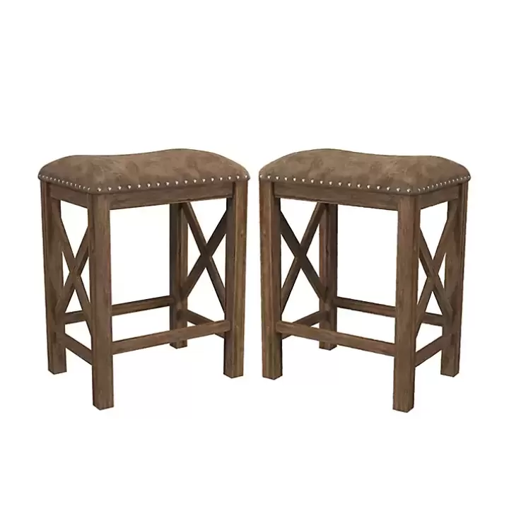 Clearance Antique Walnut Faux Leather Stools, Set of 2 Bar Stools & Counter Height Stools