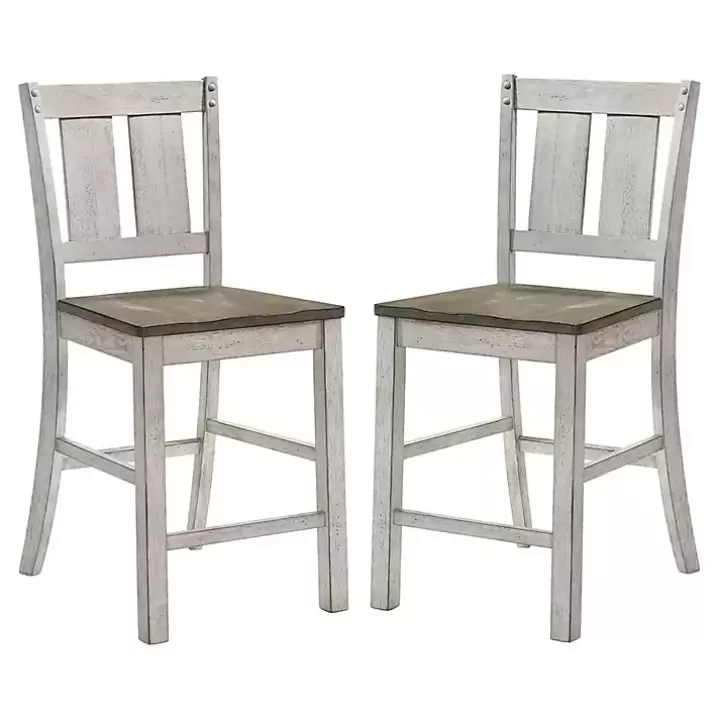 Fashion Antique White & Ash Brown 2-pc. Counter Stool Set Bar Stools & Counter Height Stools