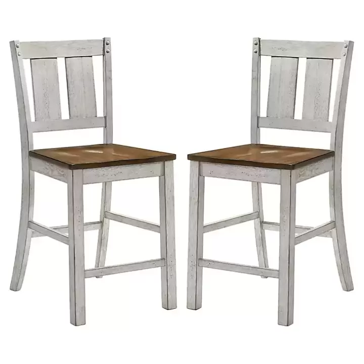 Fashion Antique White & Dark Brown 2-pc. Counter Stool Set Bar Stools & Counter Height Stools