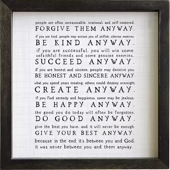 Flash Sale Anyway Framed Wood Wall Plaque Wall Quotes & Signs