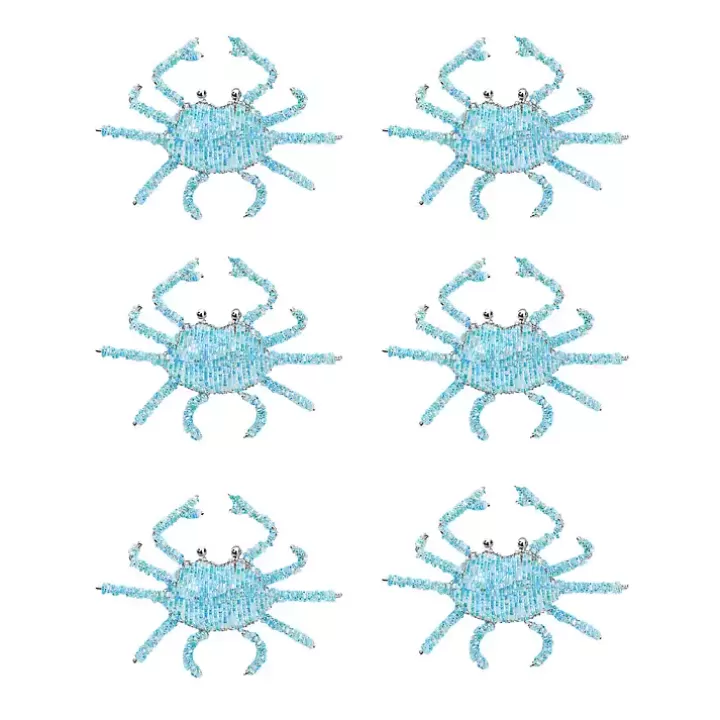 Sale Aqua Beaded Crab Napkin Rings, Set of 6 Table Linens