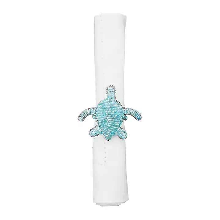 Outlet Aqua Beaded Turtle Napkin Rings, Set of 6 Table Linens