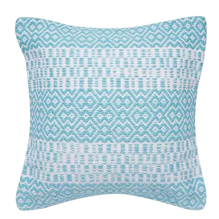 Outlet Aqua Diamond Stripe Indoor/Outdoor Pillow Outdoor Cushions & Pillows