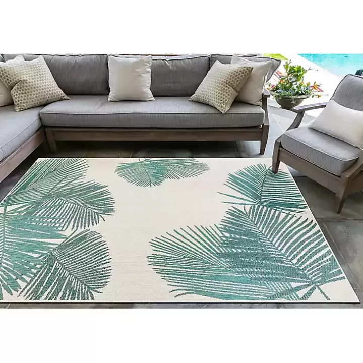 Outlet Aqua Forest Leaf Indoor/Outdoor Area Rug, 6x9 Outdoor Rugs