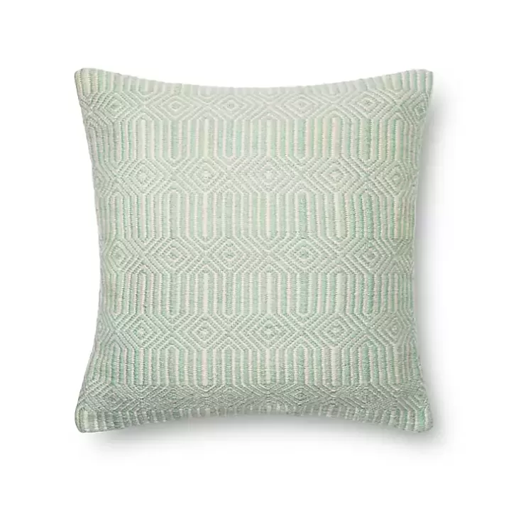 Shop Aquamarine Woven Geometric Outdoor Throw Pillow Outdoor Cushions & Pillows