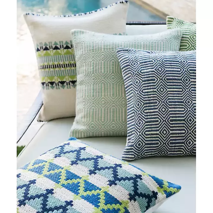 Shop Aquamarine Woven Geometric Outdoor Throw Pillow Outdoor Cushions & Pillows