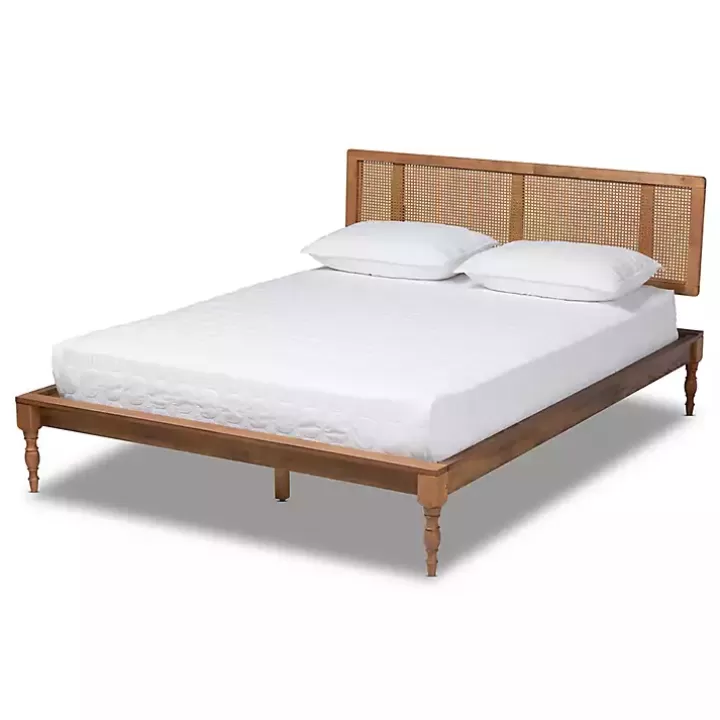 Flash Sale Ash Walnut Wrap-Around Rattan Platform Queen Bed Beds & Headboards