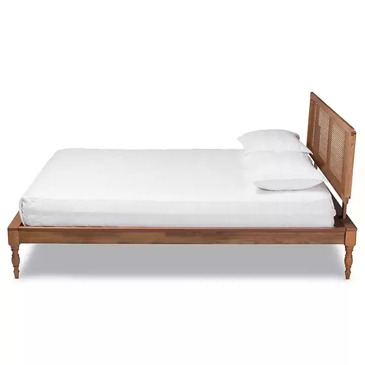 Flash Sale Ash Walnut Wrap-Around Rattan Platform Queen Bed Beds & Headboards