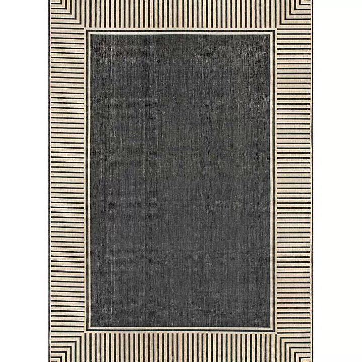 Clearance Asia Gray Stripe Border Outdoor Rug, 5x8 Outdoor Rugs