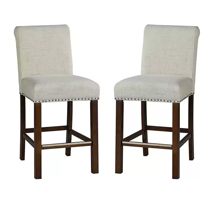 Best Sale Aubrey Natural Upholstered 2-pc. Counter Stool Set Bar Stools & Counter Height Stools