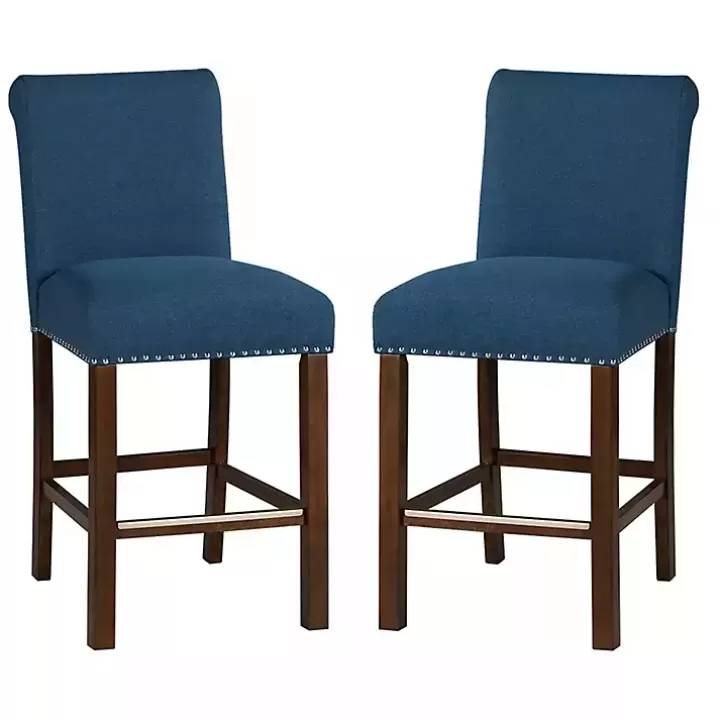 Best Sale Aubrey Navy Upholstered 2-pc. Counter Stool Set Bar Stools & Counter Height Stools