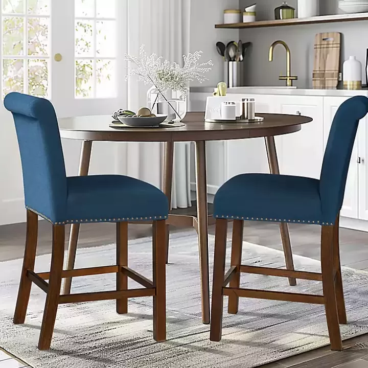 Best Sale Aubrey Navy Upholstered 2-pc. Counter Stool Set Bar Stools & Counter Height Stools