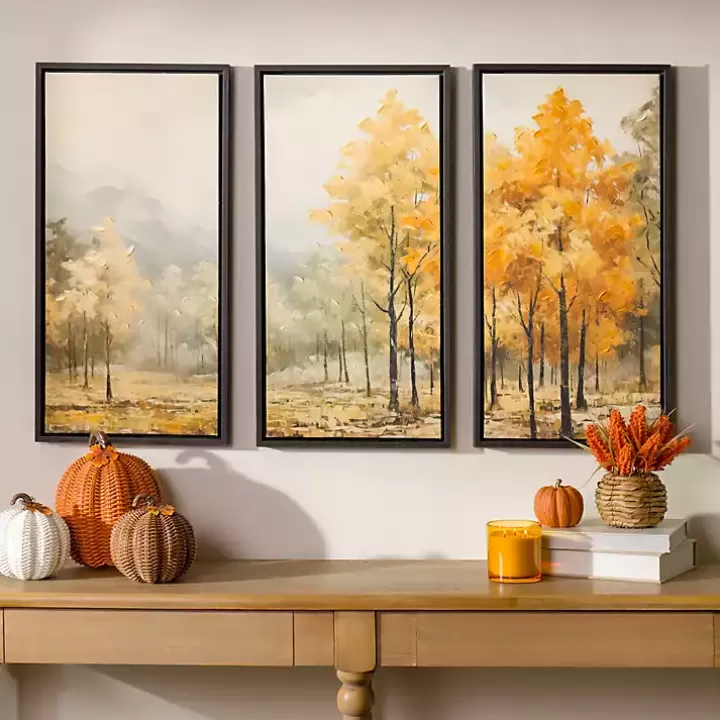 Outlet Autumn Treeline Framed Canvas Art Prints, Set of 3 Canvas Art