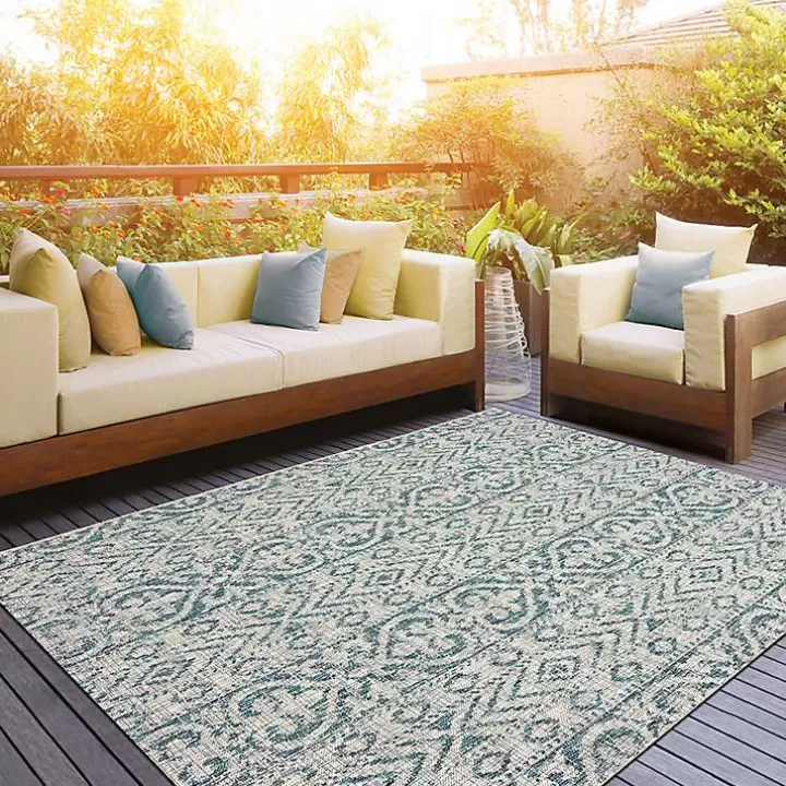 Cheap Azure Terrace Sun Shower Outdoor Area Rug, 7x9 Outdoor Rugs