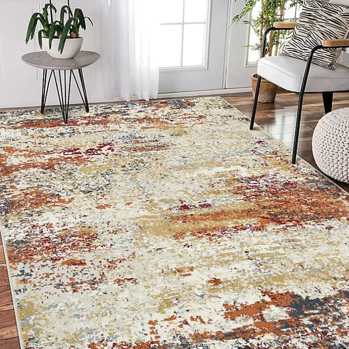 Hot Bastia Ivory Orange Area Rug, 5x7 Area Rugs