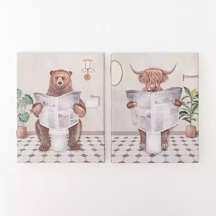 Store Bathroom Animals Canvas Art Prints, Set of 2 Canvas Art