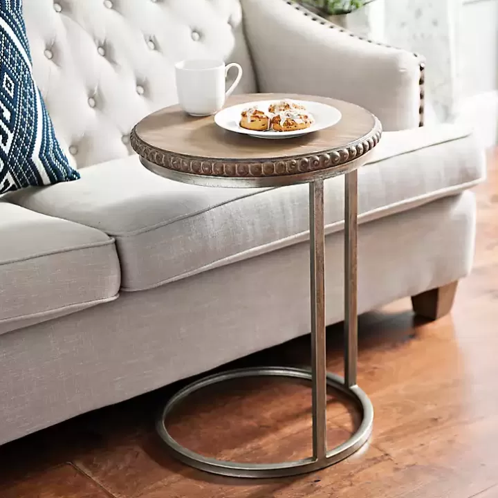 Discount Beaded Round Wood C-Table Accent & End Tables