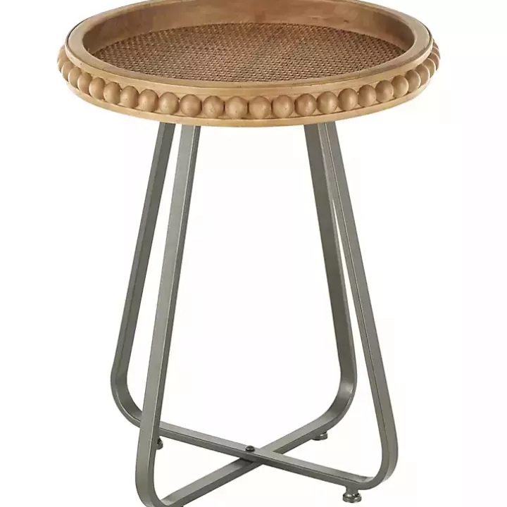 Shop Beaded Wood Rattan Round Accent Table Accent & End Tables