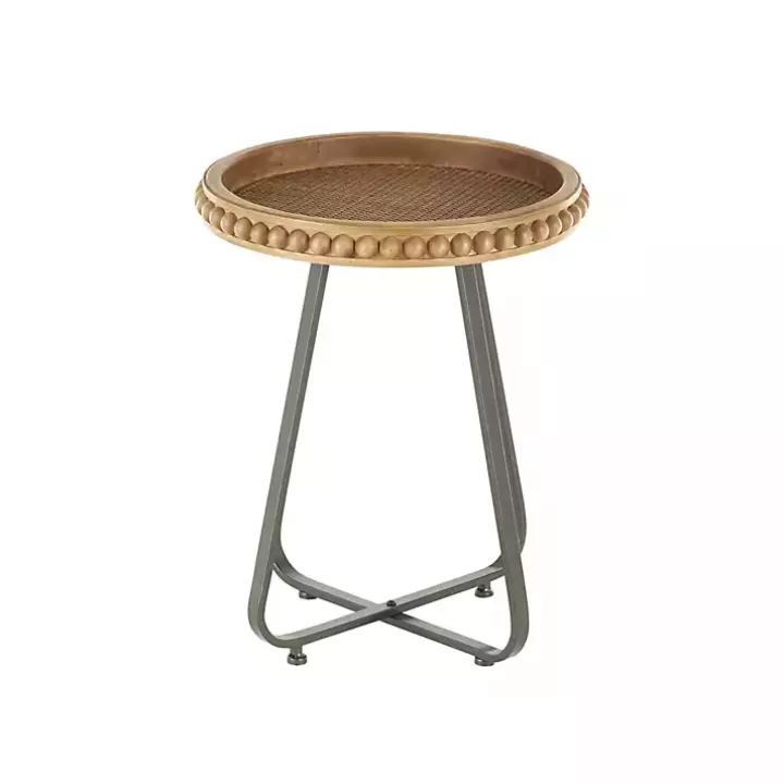 Shop Beaded Wood Rattan Round Accent Table Accent & End Tables