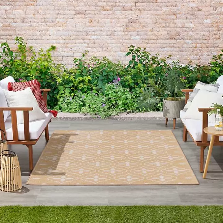 Sale Beige & Ivory Quatrefoil Indoor/Outdoor Rug, 4x6 Area Rugs