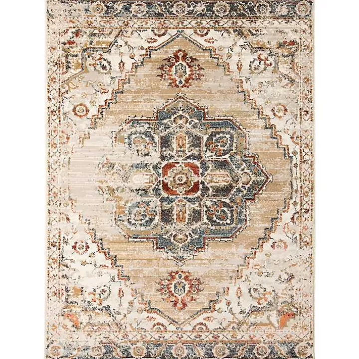 New Beige and Gold Medallion Area Rug, 5x7 Area Rugs