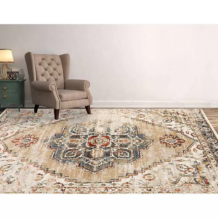 New Beige and Gold Medallion Area Rug, 5x7 Area Rugs