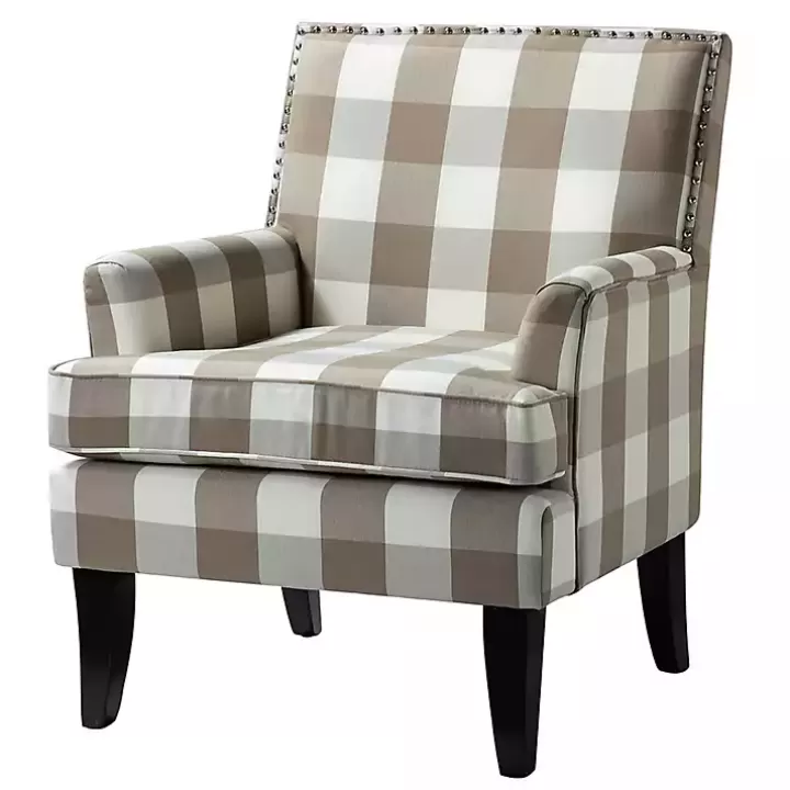 Shop Beige Buffalo Check Upholstered Armchair Accent Chairs