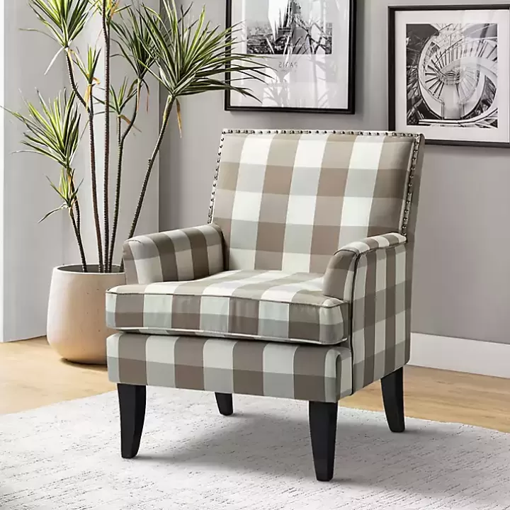 Shop Beige Buffalo Check Upholstered Armchair Accent Chairs