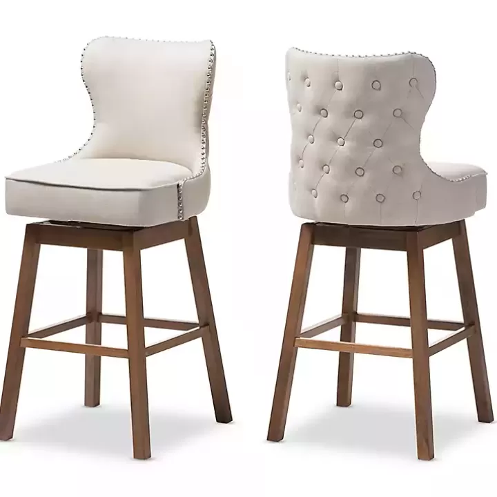 New Beige Button Tufted Swivel Bar Stools, Set of 2 Bar Stools & Counter Height Stools