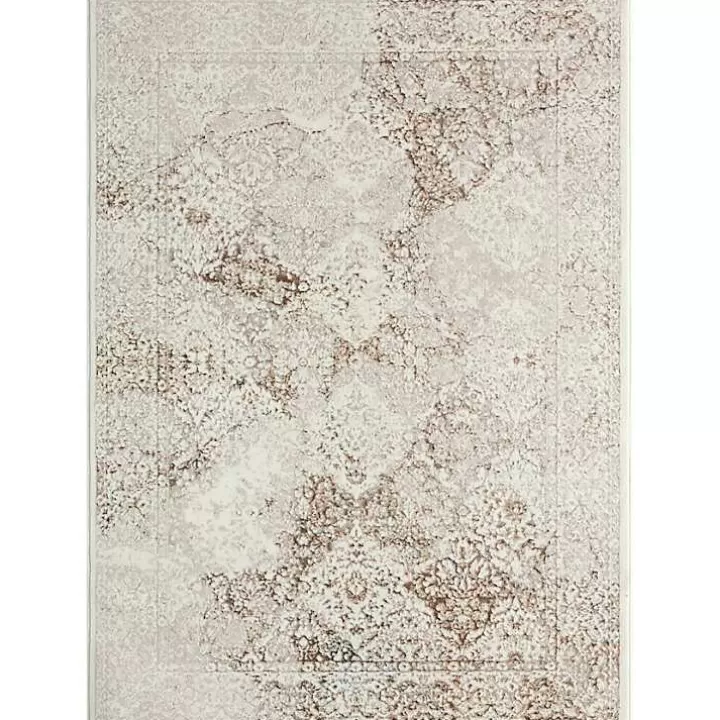 Discount Beige Faded Damask Area Rug, 5x7 Area Rugs