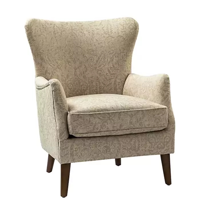 New Beige Floral Damask Wingback Accent Chair Accent Chairs