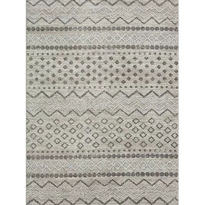 Sale Beige Geometric Stripe Washable Area Rug, 7x9 Area Rugs